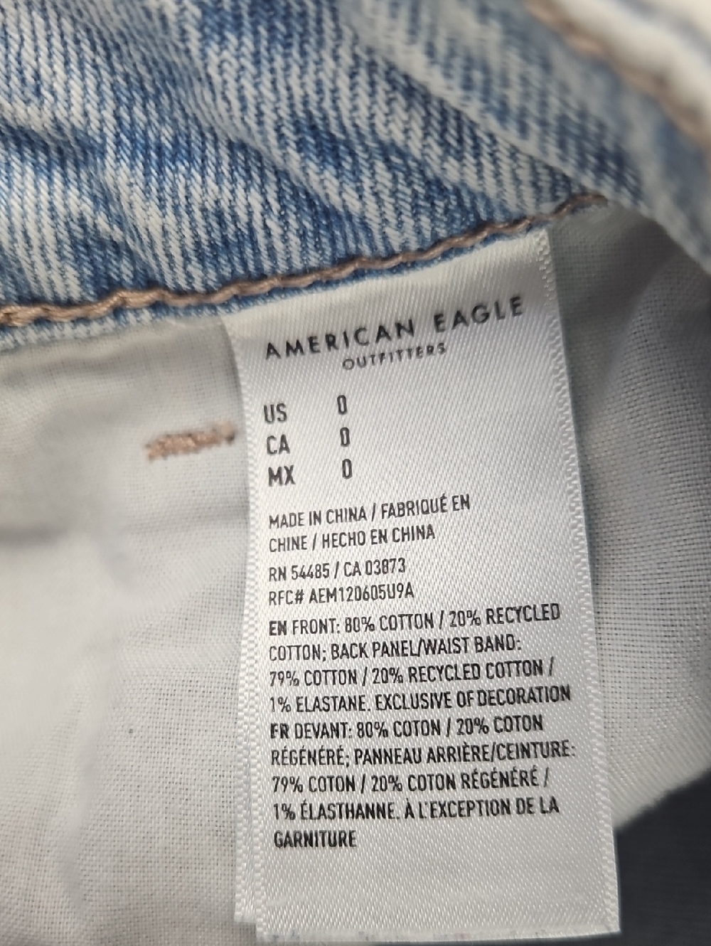 American Eagle Distressed Shredded Light Wash Denim Jean Shorts, Size 0 - Picture 3 of 5